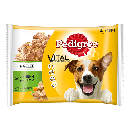 PEDIGREE® Frischebeutel Adult 4Pack mit Huhn und Lamm in Gelee